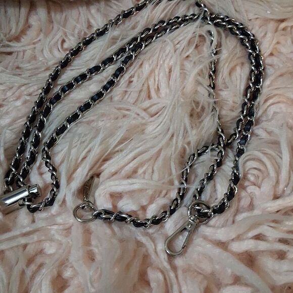 Silver & Black Adjustable Purse / Wallet Chain Strap - Picture 1 of 3